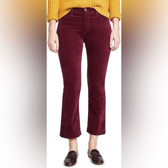 Adriano Goldschmied NWT Jodi Crop High Rise Flare Velvet in Maroon size 31 - Picture 2 of 9